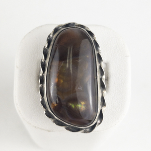 Mexico (Unknown) Fire Agate Roped Sterling Silver Statement Ring . Size 6 - 6.25.