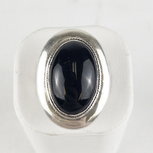Black Onyx Dome Sterling Silver Statement Ring . Size 6 - 6.25.