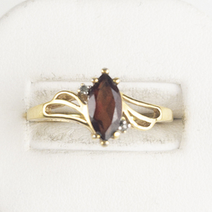Garnet & Cz Gold Tone Base Metal Ring. Size 10 - 10.25.