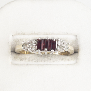 Lab Grown Ruby & Cz Gold Tone Base Metal Ring. Size 7.75 - 8.