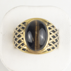 MenS Tiger Eye Gold Tone Base Metal Ring. Size 11.75 - 12.