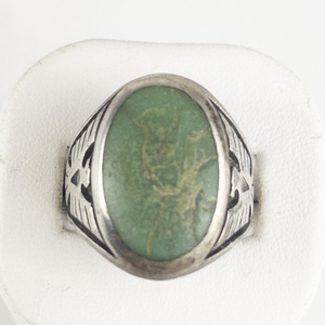 Bell Trading Post  PhoenixEagle With Green Oval Cabochon Stone Sterling Silver Ring. Size 11 - 11.25.