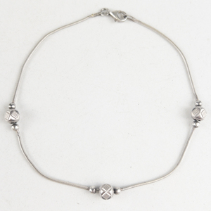 Italian Station Beaded Sterling Silver Anklet .