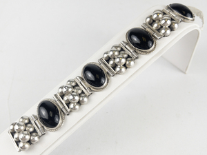 Mexico (Unknown) Heavy Black Onyx Sterling Silver Panel Bracelet.
