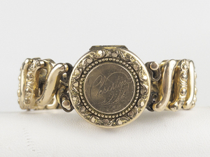 Art Deco Christina Sweetheart Gold Filled Locket Stretch Bracelet.