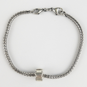 Wheat Link With Snap Bead Spacer Sterling Silver Bracelet.