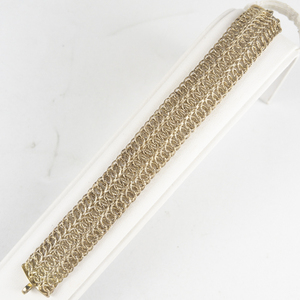 Gold Tone Base Metal Chain Mail Link Bracelet.