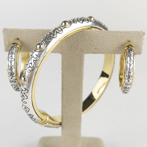 Brighton  Aries Two Tone Base Metal Hinged Bangle & Hoop Earrings.