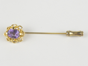 Amethyst Flower Gold Tone Base Metal Stick Pin With Clutch.