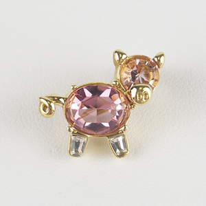 Joan Rivers Classic Collection Pink Crystal Gold Tone Base Metal Pig Pin.