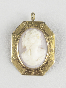 Light Pink Cameo Filigree Gold Tone Base Metal BroochPendant.