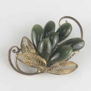 Vintage Green Buds Flare Gold Tone Base Metal Brooch .