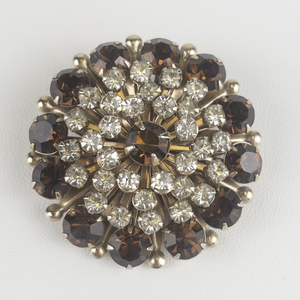 Brown & White Rhinestone Burst Base Metal Brooch .