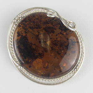Large Baltic Amber Sterling Silver Brooch .