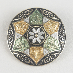 Vintage German Floral Enamel Gold Tone Base Metal Scarf Clip.