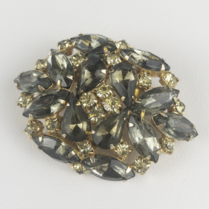 Green & Brown Rhinestone Gold Plated Base Metal Brooch .