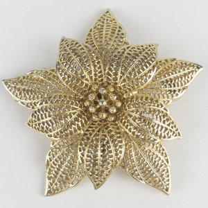 Huge Poinsettia Gold Plated Base Metal Brooch .