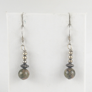 Unakite Gemstonesilver Tone Base Metal French Wire Bead Earrings .
