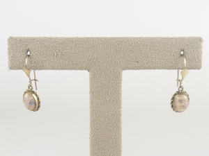 Simulated Opal Gold Tone Base Metal French Wire Earrings .