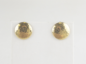 Hammered Gold Tone Base Metal Button Earrings .