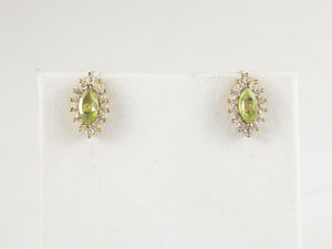 Marquise Peridot With CZ Halo Gold Plated Base Metal Stud Earrings .