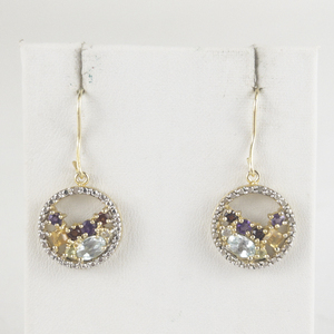 Designs by FMC Multi-Gemstone Gold Tone Base Metal French Wire Earrings .