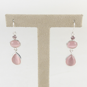 Simulated Pink CatS Eye Silver Tone Base Metal French Wire Earrings .
