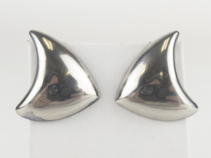 Chunky Triangular Sterling Silver Pierced Earrings .