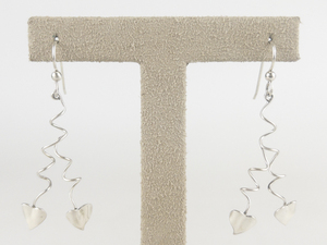 Double Heart Sterling Silver French Wire Earrings . Like New