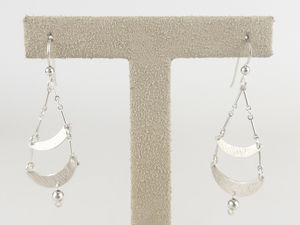Curved Drop Hammered Bar Sterling Silver French Wire Dangle Earrings . Like New