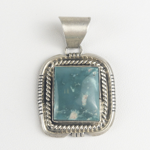 John Delvin Rectangular Cabochon Cut Turquoise sterling silver pendant.