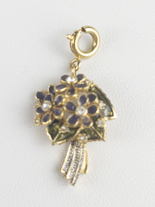 Nolan Miller Glamour Collection Purple Flower Bouquet gold tone base metal charm.
