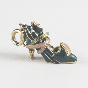 AVON Green & pink enamel high heel shoe gold tone base metal charm.