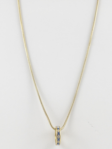 Blue & White Rhinestone Ring Gold Tone Base Metal Pendant Necklace .