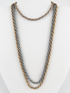 Set of three Blue & Red Gold 7 Silver Tone Base Metal Rope Necklaces & Bracelet.