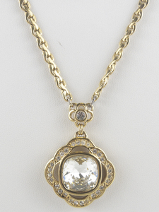 Swarovski Vintage Crystal Gold Tone Base Metal Pendant Necklace .