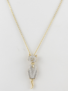 Danbry Mint by Gary Paterson Crystal Cat Silhouette Gold Tone Base Metal Pendant Necklace .