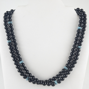 Jay King  Onyx & Turquoise Sterling Silver Double-Strand Bead Necklace.