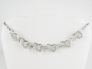 Rhinestone Floral Silver Tone Base Metal Necklace.