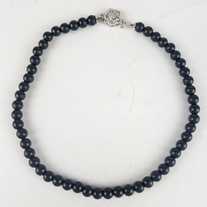Black Beaded & Cz Rose Sterling Silver Necklace.