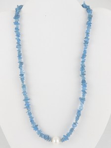 Freshwater Pearl & Neon Apatite Sterling Silver Necklace.