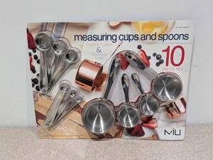 lot 34 image: MIU MEASURING CUPS & SPOONS COPPER PLATED 10PC. SET
