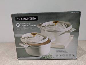 lot 35 image: BRAND NEW TRAMONTINA ENAMELED CAST IRON DUTCH OVENS 2PC SET