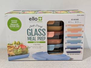 lot 43 image: BRAND NEW ELLO DURAGLASS REFRESH LEAK-PROOF GLASS MEAL PREP 10PC. SET