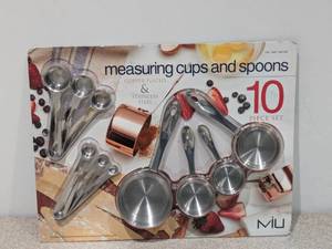 lot 42 image: BRAND NEW MIU MEASURING CUPS & SPOONS 10PC. COPPER PLATED SET