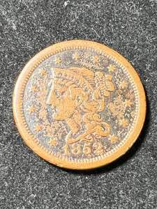 lot 10 image: 1852 US BRAIDED HAIR LARGE CENT VF