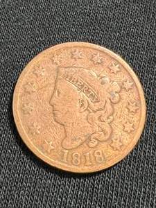 lot 16 image: 1818 US CORONET HEAD LARGE CENT