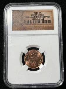 lot 29 image: 2010 US UNION SHIELD CENT NGC BU