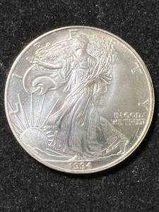lot 34 image: 1994 AMERICAN SILVER EAGLE 1 TROY OZ .999 FINE SILVER