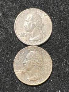 lot 42 image: 2 US 1964 WASHINGTON QUARTERS